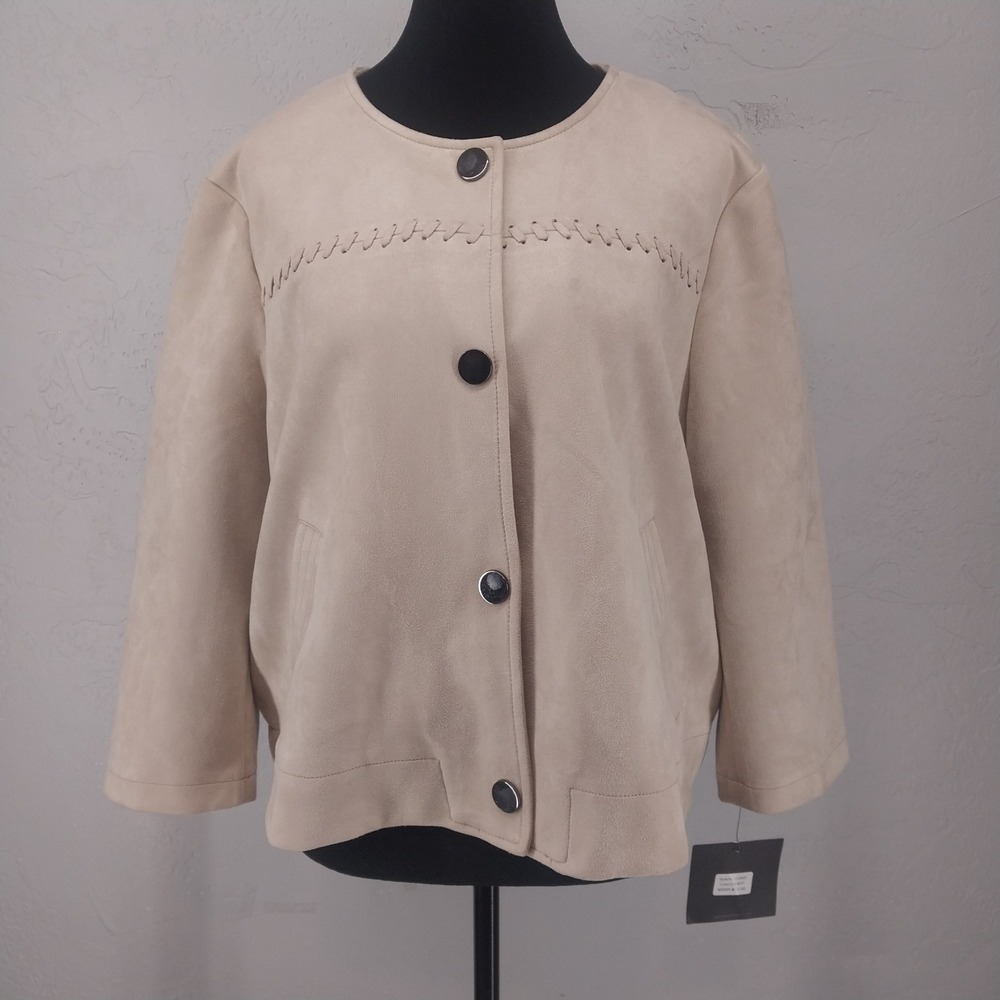 NWT Marc New York Size XL | Beige Faux Suede Whipstitch Snap Front Jacket Womens